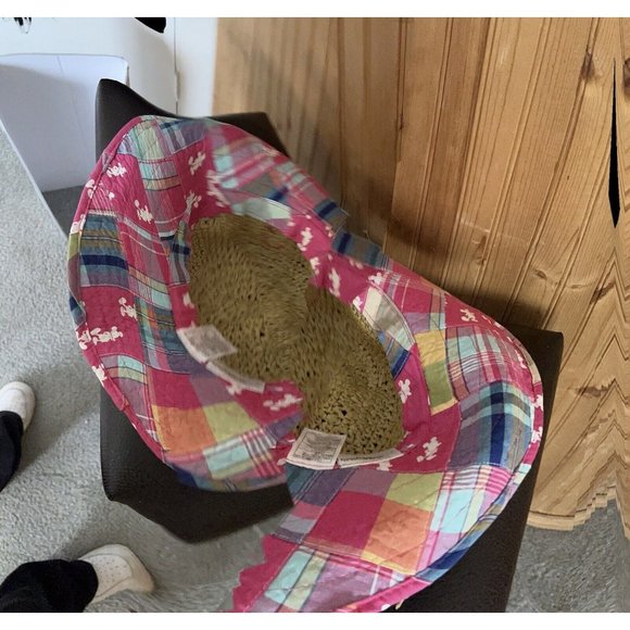 Disney World Sun Hat Pink Patchwork Brown Straw Hat Adult Beach Mickey Mouse - Picture 7 of 11